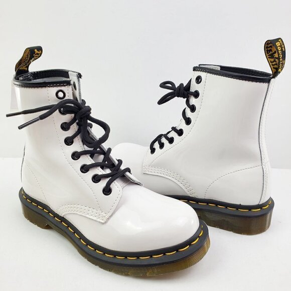 Dr. Doc Martens 1460 Lace Up Boots White Lamper Patent Leather Women's 6 US NWOB - Picture 5 of 11